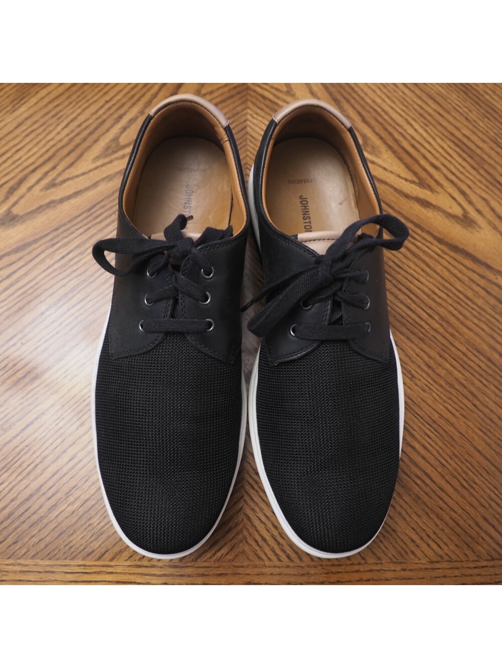 Johnston Murphy Flex ELLISTON Black Sheepskin/Mesh Lace Up Shoes Size 9.5M